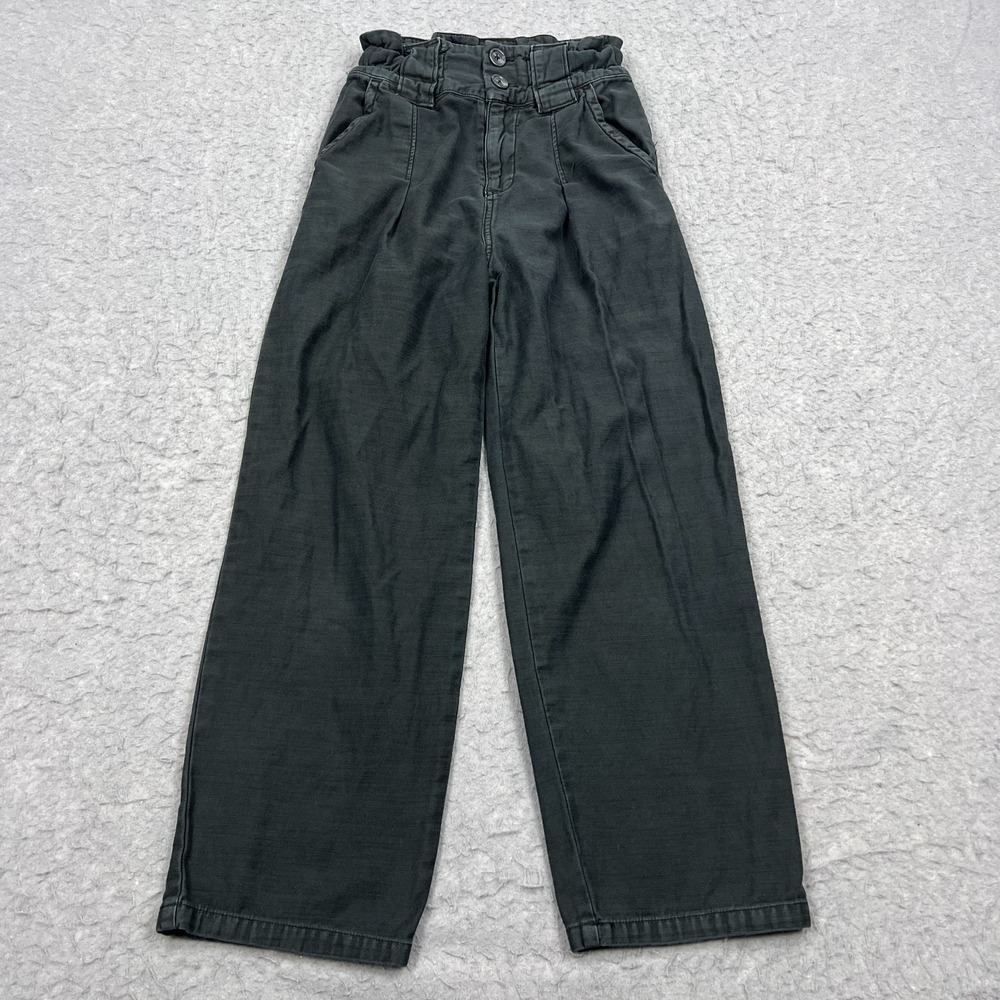 Free People Jeans Women's 0‎ Black Pleated Baggy Wide Leg Denim Stretch Trousers